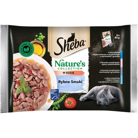 SHEBA Nature’s Collection Fish Flavours Katzennassfutter für ausgewachsene Katzen in Thunfisch-Leinöl-Sauce 52x85g