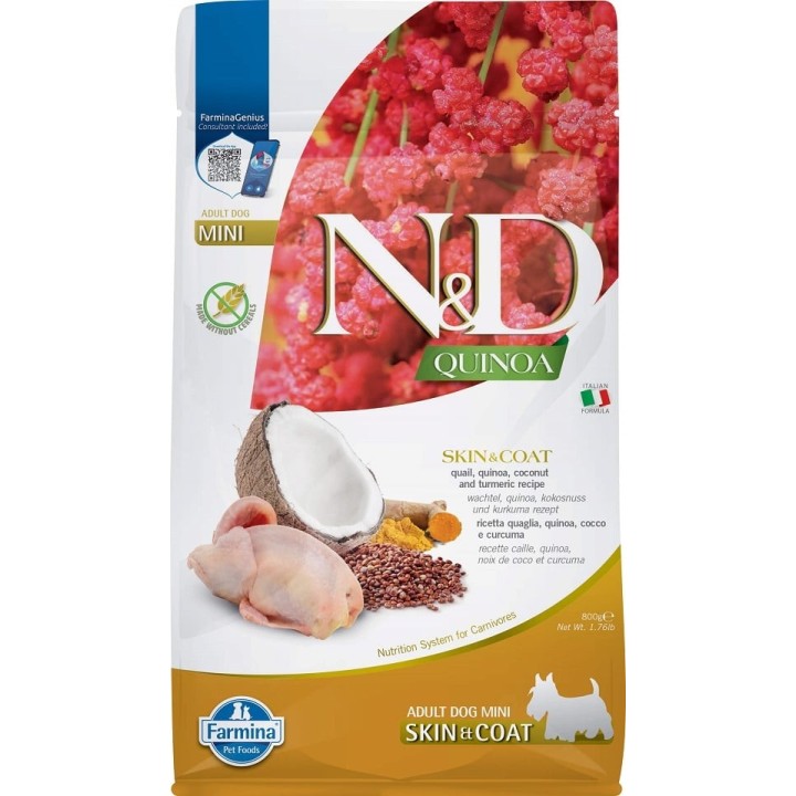 FARMINA N&amp,D Quinoa Skin&amp,Coat Mini Wachtel &amp, Kokosnuss für Hunde kleiner Rassen 800 g