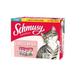 SCHMUSY RAGOUT Adult in Sauce Multibox 12x100g Soßentütchen für Huhn, Rind, Lachs und Ente