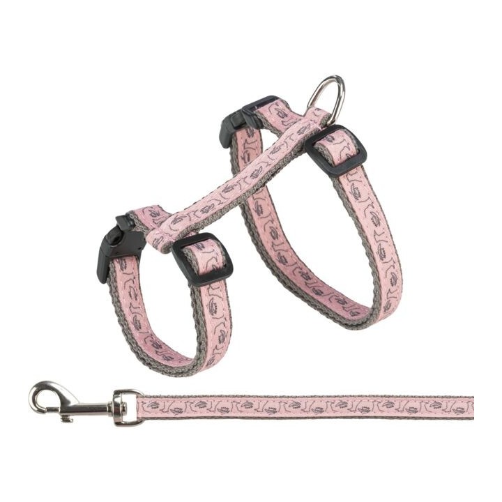 TRIXIE Geschirr mit Leine für Katzen, grau/rosa