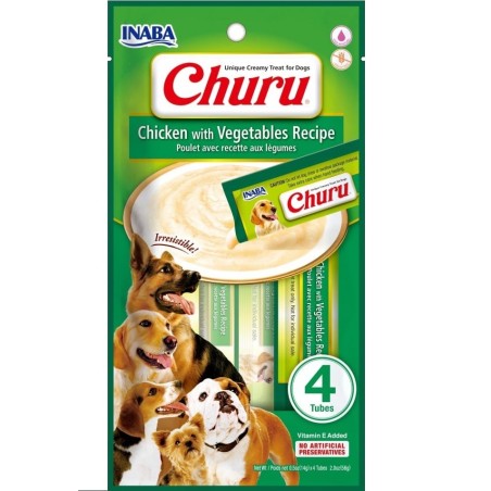 INABA Churu Chicken with vegetables 4x14g Huhn mit Gemüse für Hunde