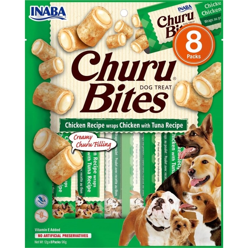 INABA Churu Bite Chicken 8x12g Wrap mit Huhn und Thunfisch für Hunde