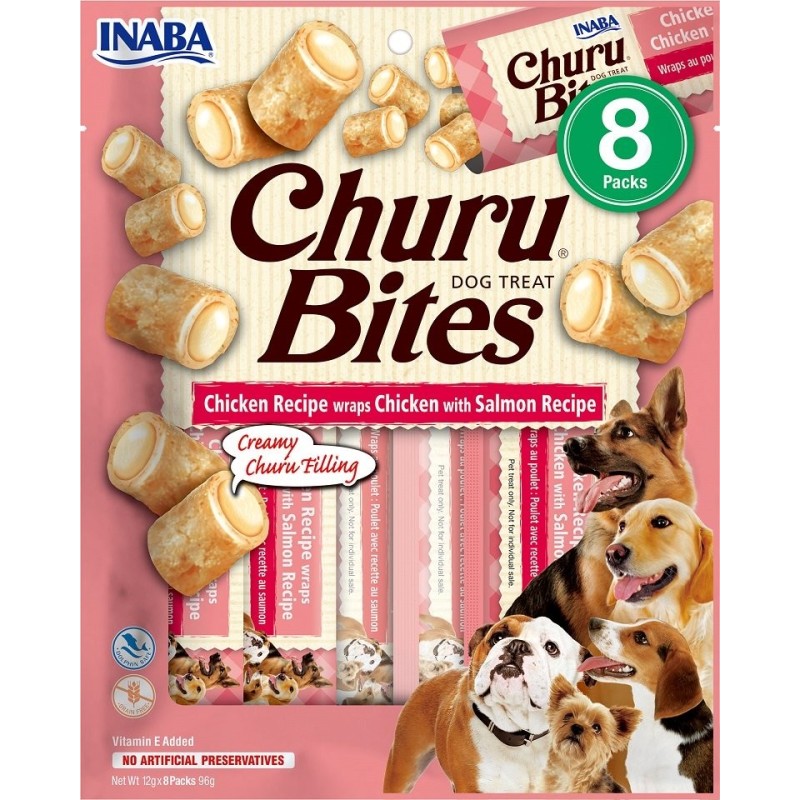 INABA Churu Bite Chicken 8x12g Wrap mit Huhn und Lachs für Hunde