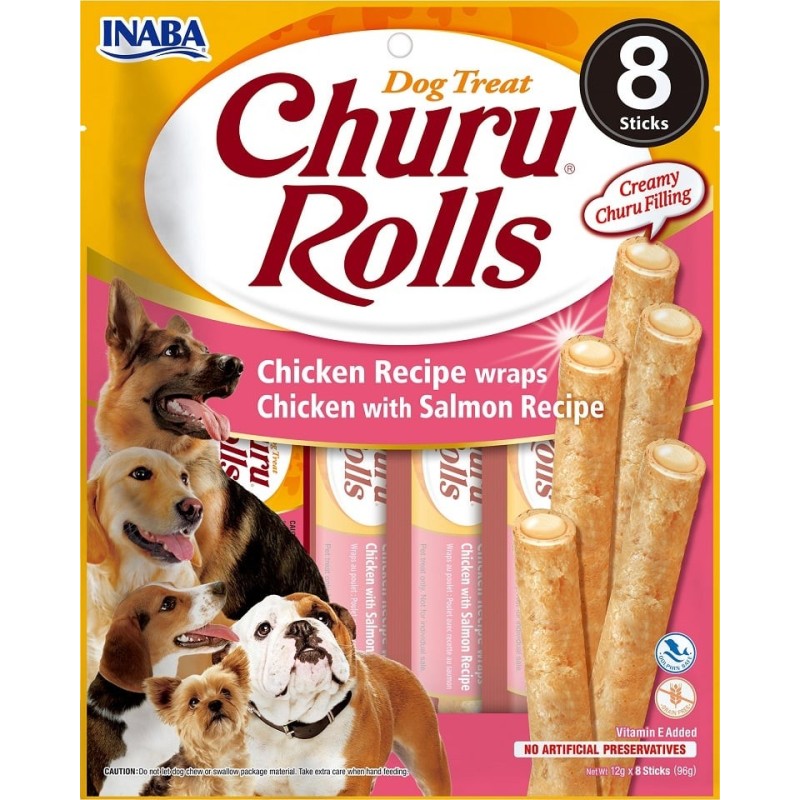 INABA Churu Rolls Chicken 8x12g Wrap mit Huhn und Lachs für Hunde