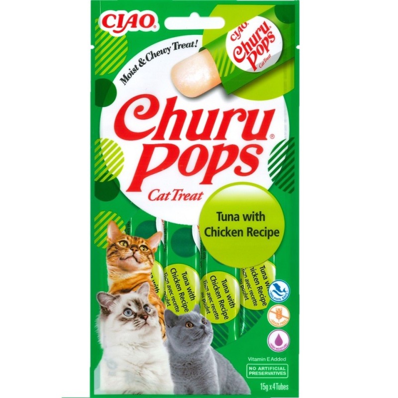 INABA Churu Pops Tuna &amp, Chicken 4x15g mit Thunfisch und Huhn für Katzen