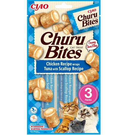 INABA Churu Bites Chicken tuna&amp,scallop wrap 3x10g Thunfisch-Muschel-Wrap für Ihre Katze