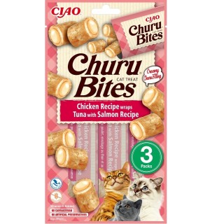 INABA Churu Bites Chicken tuna&amp,salmon wrap 3x10g Wraps mit Thunfisch und Lachs für Katzen