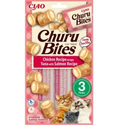 INABA Churu Bites Chicken tuna&amp,salmon wrap 3x10g Wraps mit Thunfisch und Lachs für Katzen