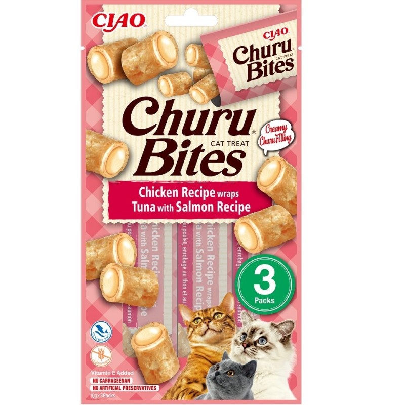 INABA Churu Bites Chicken tuna&amp,salmon wrap 3x10g Wraps mit Thunfisch und Lachs für Katzen