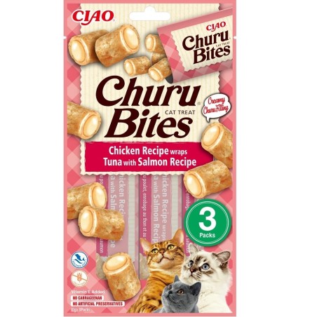 INABA Churu Bites Chicken tuna&amp,salmon wrap 3x10g Wraps mit Thunfisch und Lachs für Katzen