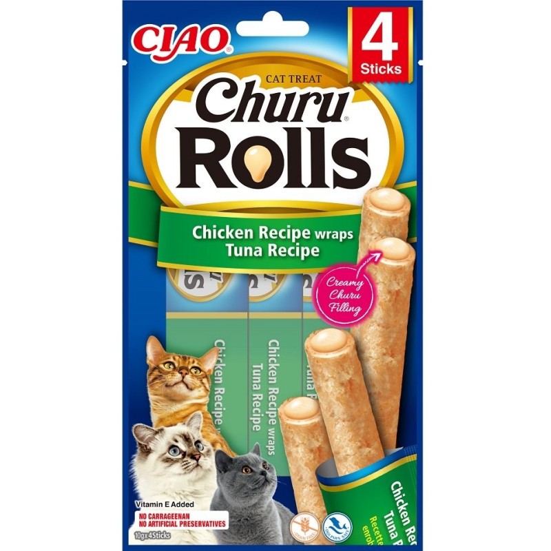 INABA Churu Rolls Chicken 4x10g Wrap mit Huhn und Thunfisch für Katzen