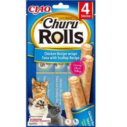 INABA Churu Rolls Chicken 4x10g Wraps mit Huhn, Thunfisch und Jakobsmuscheln für Katzen