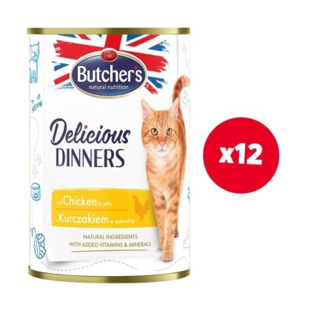 BUTCHER'S Delicious Dinners Katzenfutter, Hühnerstücke in Gelee 12x400g