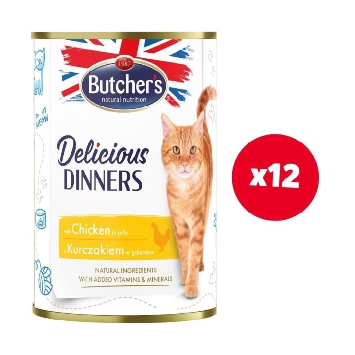 BUTCHER'S Delicious Dinners Katzenfutter, Hühnerstücke in Gelee 12x400g