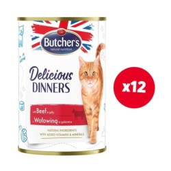 BUTCHER'S Delicious Dinners, Katzenfutter, Stücke mit Rindfleisch in Gelee 12x400g