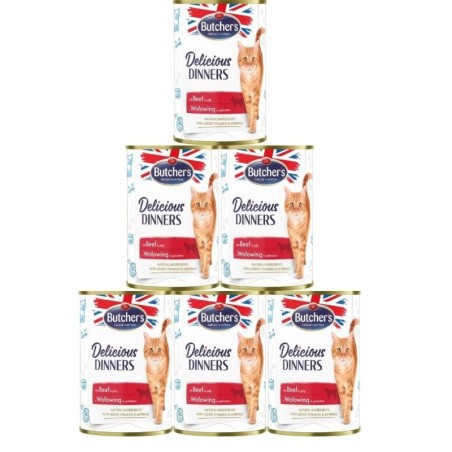 BUTCHER'S Delicious Dinners, Katzenfutter, Stücke mit Rindfleisch in Gelee 6x400g