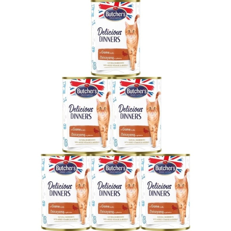 BUTCHER'S Delicious Dinners Katzenfutter, Stücke mit Wildfleisch in Gelee 6x400g