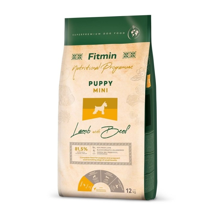 FITMIN Dog Mini Puppy Lamb&amp,Beef 12 kg für Welpen kleiner Rassen