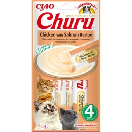 INABA Churu Chicken with salmon 4x14g Huhn mit Lachs für die Katze