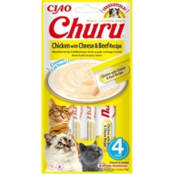 INABA Churu Chicken with cheese &amp, beef 4x14g mit Huhn, Käse und Rindfleisch für Katzen