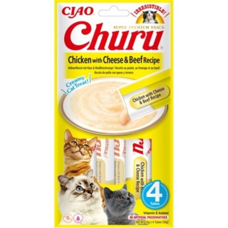 INABA Churu Chicken with cheese &amp, beef 4x14g mit Huhn, Käse und Rindfleisch für Katzen