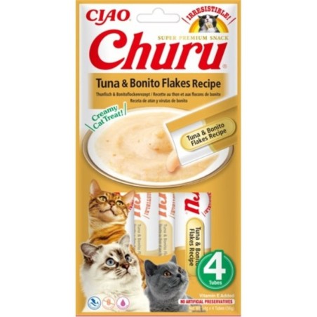 INABA Churu Tuna with bonito flakes 4x14g Thunfisch und Bonitoflocken für Katzen