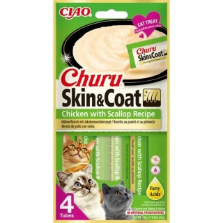 INABA Churu Skin&amp,Coat 4x14g mit Huhn und Jakobsmuschel für Katzen