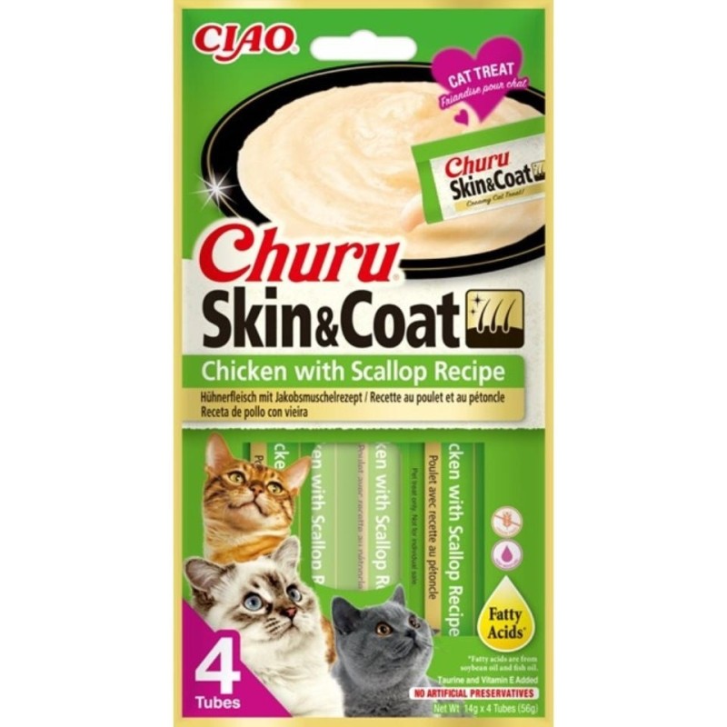 INABA Churu Skin&amp,Coat 4x14g mit Huhn und Jakobsmuschel für Katzen