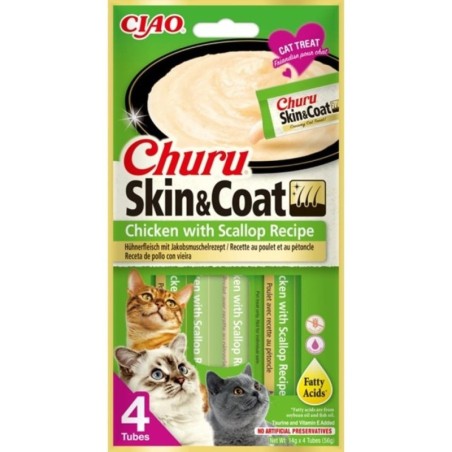 INABA Churu Skin&amp,Coat 4x14g mit Huhn und Jakobsmuschel für Katzen