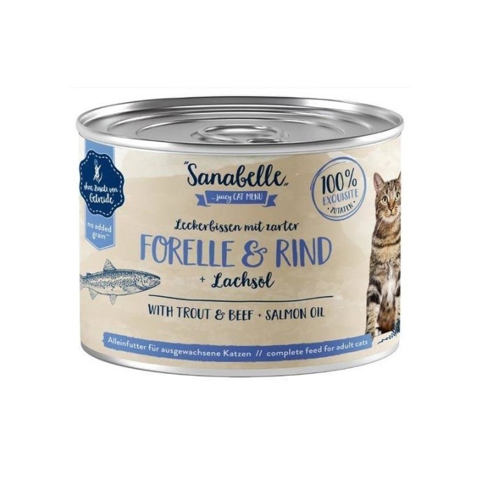 SANABELLE Forelle &amp, Rindfleisch 195 g Nassfutter für ausgewachsene Katzen
