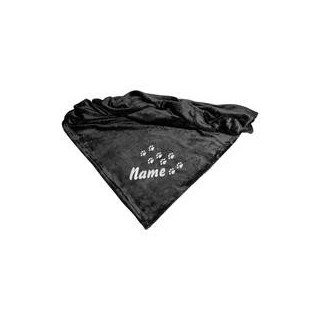 Schecker - Bestickte Mikrofaserdecke Premium [Schwarz - Pfotenspur mit Name]