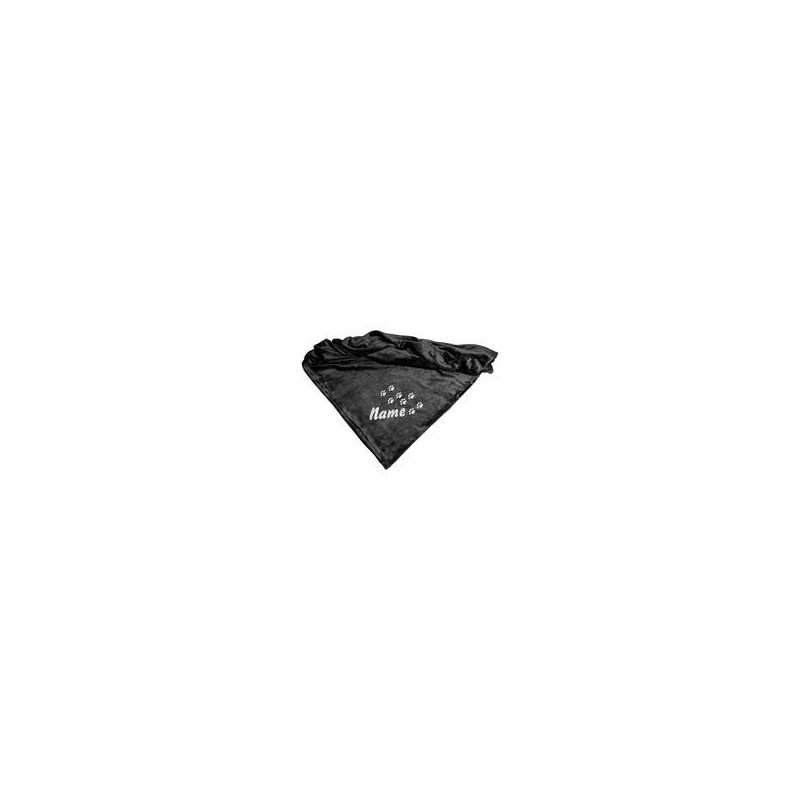 Schecker - Bestickte Mikrofaserdecke Premium [Schwarz - Pfotenspur mit Name]