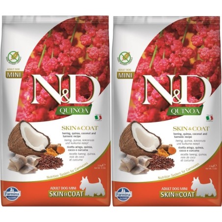 FARMINA N&amp,D Quinoa Dog Skin&amp,Coat Adult Mini Hering, Kokosnuss 2x2.5 kg