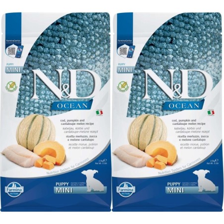 FARMINA N&amp,D Ocean Dog Puppy Mini Kabeljau, Kürbis &amp, Cantaloupe Melone für Welpen und trächtige Hündinnen 2x2,5 kg