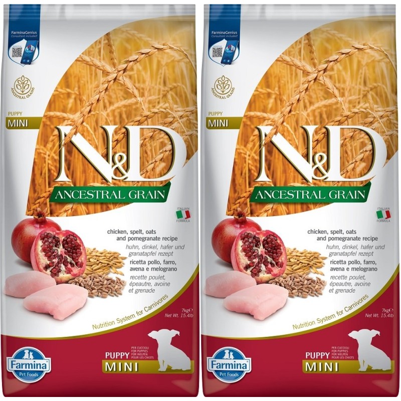 FARMINA N&amp,D Low Grain Chicken &amp, Pomegranate Mini Puppy 2x7 kg