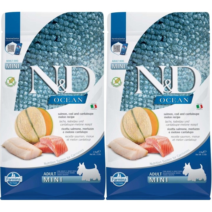 FARMINA N&amp,D Ocean Dog Adult Mini salmon, cod &amp, canatloupe melon 2x2.5 kg