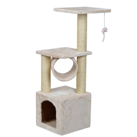 KATIDO Katzenkratzbaum mit Tunnel 92 cm beige