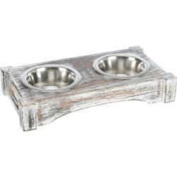 TRIXIE Schalen-Set Edelstahl/Holz 2 × 0,45 l