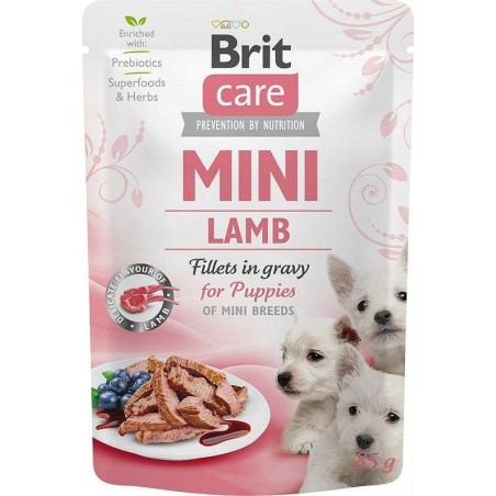 BRIT CARE Mini Puppy Pouch Lamb 24x85g mit Lammfleisch für Welpen kleiner Rassen