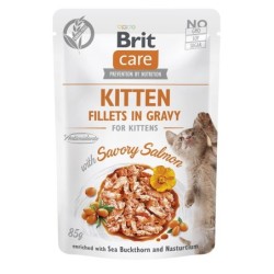 BRIT CARE Fillets in Gravy Pouch Kitten Savory Salmon 24x85g mit Lachs für Kätzchen
