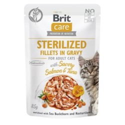 BRIT CARE Fillets in Gravy Pouch Sterilized Savory Salmon&amp,Tuna 24x85g mit Lachs und Thunfisch für sterilisierte Katzen