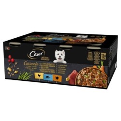 CESAR Natural Goodness Casserole 12x400 g mit Huhn, mit weißem Fisch, mit Pute in Sauce mit Vollkorngetreide für Hunde