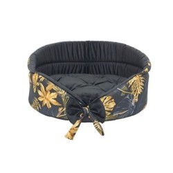 FERA Gold ovales Bett mit Schleife für Hunde und Katzen L 66x55x28 cm
