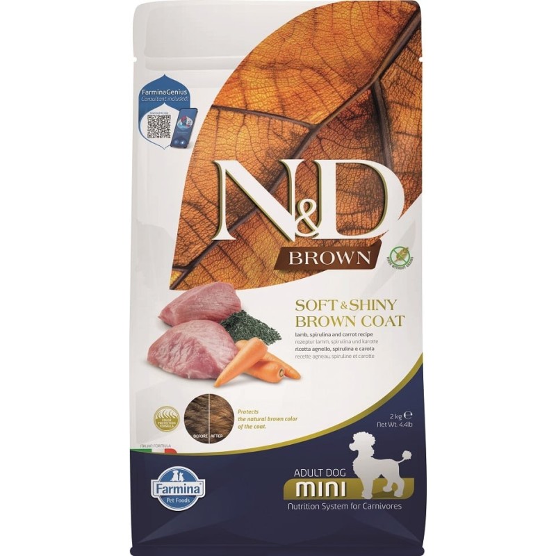 FARMINA N&amp,D Brown Dog Adult Mini Lamb, Spirulina &amp, Carrot 2 kg