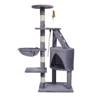 KATIDO Hoher Katzenkratzbaum mit Zwinger und Hängematte 118 cm grau-blau