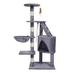 KATIDO Hoher Katzenkratzbaum mit Zwinger und Hängematte 118 cm grau-blau