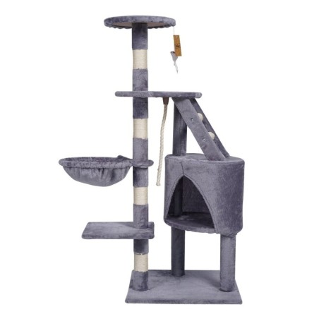 KATIDO Hoher Katzenkratzbaum mit Zwinger und Hängematte 118 cm grau-blau