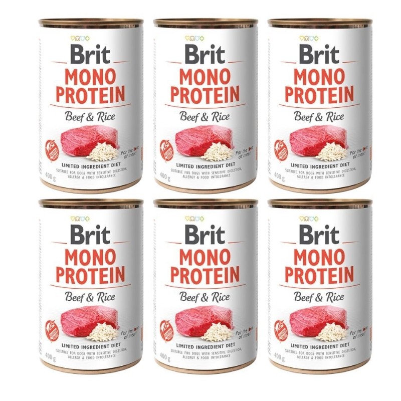 BRIT Mono Protein Beef &amp, Rice 6x400 g Monoprotein-Lebensmittel Rindfleisch und Reis