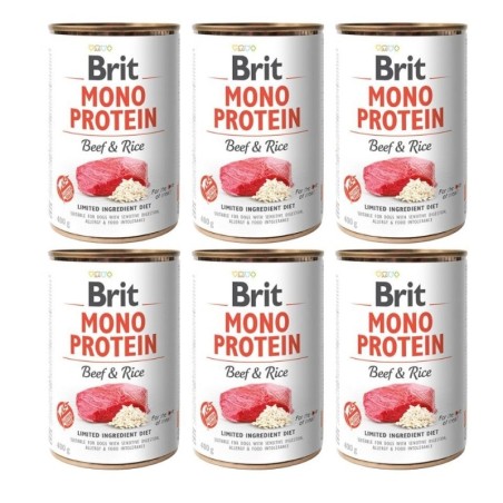 BRIT Mono Protein Beef &amp, Rice 6x400 g Monoprotein-Lebensmittel Rindfleisch und Reis