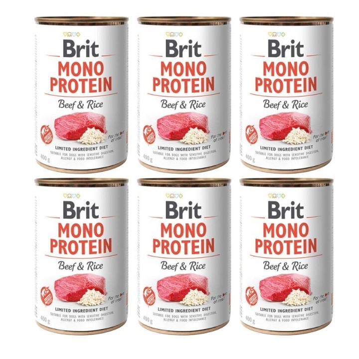 BRIT Mono Protein Beef &amp, Rice 6x400 g Monoprotein-Lebensmittel Rindfleisch und Reis